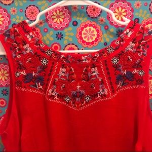 Sleeveless Red Mexican Embroidered Top